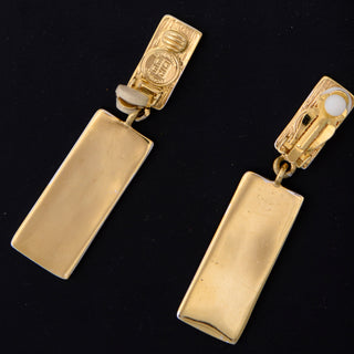 1970s Givenchy Gold & Silver Logo Rectangle Drop Earrings double g