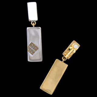 1970s Givenchy Gold & Silver Logo Rectangle Drop Earrings w clips
