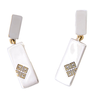 1970s Givenchy Gold & Silver Logo Rectangle double g Drop Earrings 