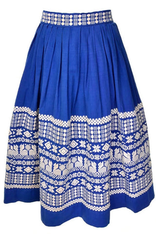 Vintage Pelux Guatemala Blue Embroidered Folk Skirt