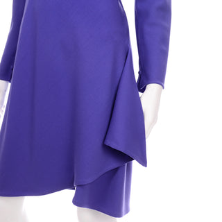 Vintage 1970s Halston Purple Wool Jersey Asymmetrical Dress Unique