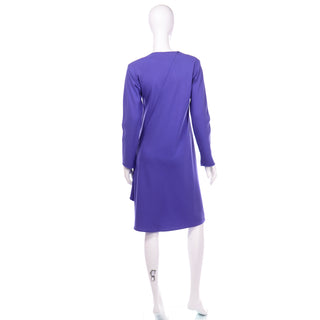 Vintage 1970s Halston Purple Wool Jersey Asymmetrical Dress LS