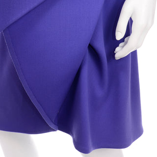 Vintage 1970s Halston Purple Wool Jersey Asymmetrical Dress Detail