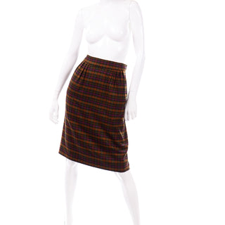 1970s Hermes Vintage colorful Wool Plaid Skirt sz 12