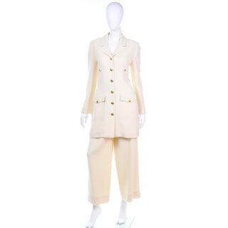 Sonia Rykiel Ivory Wool Longline Blazer High Waisted Trousers Pantsuit vintage