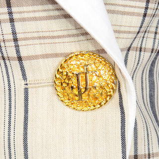 Vintage 1990s Jacques Fath Plaid Jacket with Removable Collar & Cuffs & signature gold buttons