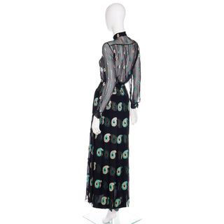 Rare 1970s Jean Patou Black Silk Dress w/ Metallic Paisley Embroidery 2 pc