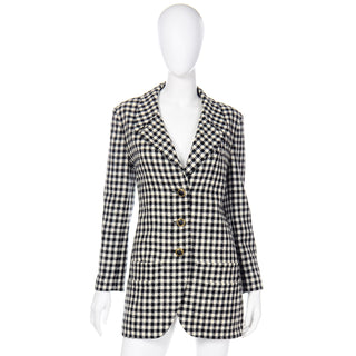 Karl Lagerfeld Vintage Black Check Wool Blazer Jacket With Buttons