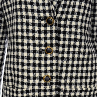 Karl Lagerfeld Vintage Black Check Wool Blazer Jacket  button front