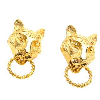 Kenneth J Lane vintage panther lion gold earrings signed