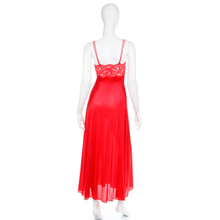 1970s Vintage Lily of France Red Nightgown Slip Dress Style With Lace Small 