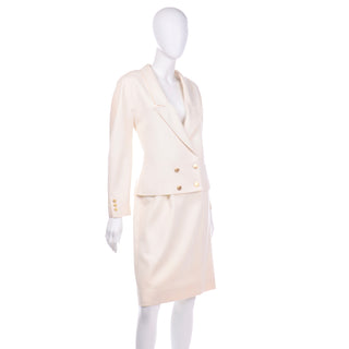 Louis Feraud Vintage Creamy Ivory Skirt and Jacket Suit 80s