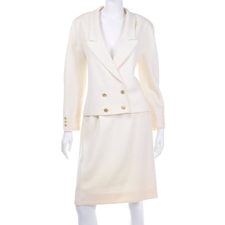 Louis Feraud Vintage Creamy Ivory Skirt and Jacket Suit Double Breasted