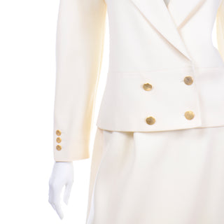 1980s Louis Feraud Vintage Creamy Ivory Wool Skirt and Jacket Suit