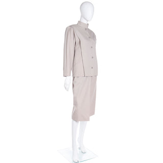 1980s Louis Feraud Neutral 2 Piece Skirt & Jacket Suit S/M