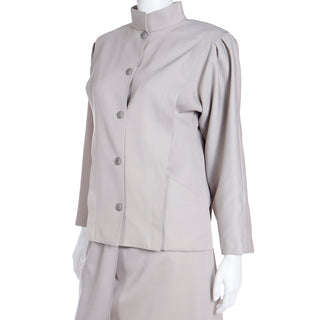 1980s Louis Feraud Neutral 2 Piece Skirt & Jacket Suit Made in W Germany