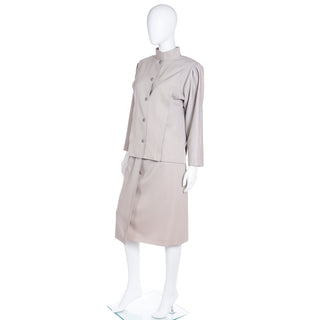 1980s Vintage Louis Feraud Neutral 2 Piece Skirt & Jacket Suit