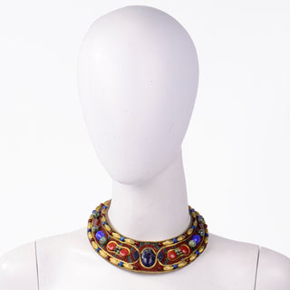 Egyptian Style MJ Hansen 1980s Collar Necklace Gemstones and Beadwork