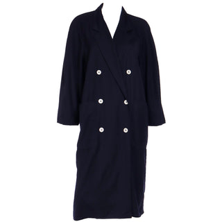 1990s Max Mara Summer Weight Wool Navy Blue Double Breasted Coat Made in Italy
