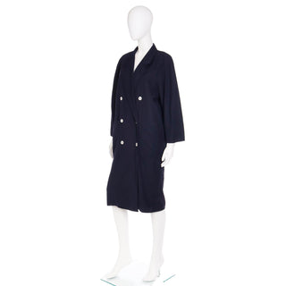 1990s Max Mara lightweight Wool Navy Blue Double Breasted Coat
