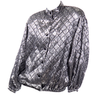 Jeanette for St. Martin Vintage Silver Pewter Metallic Quilted Bomber Jacket