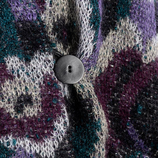 1980s Missoni Vintage Black Puffer Coat Reversible Floral Knit Mohair Blend Button