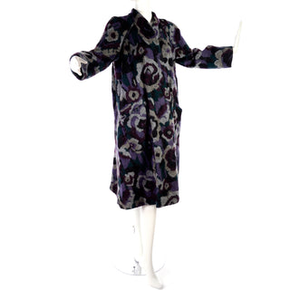 1980s Missoni Vintage Black Puffer Coat Reversible Floral Knit Mohair Blend Italy