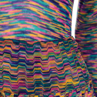 Vintage Missoni Rainbow Multi Colored Striped Maglia Knit Skirt & Top Outfit 1970s Italy