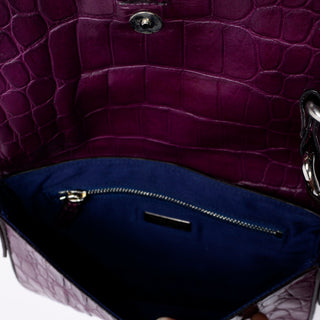 Miu Miu Crocodile Embossed Leather Bag Handbag silver hardware chain strap