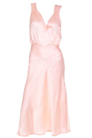 1940s Pink Silk Bias Cut Vintage Nightgown or Dress with Embroidery