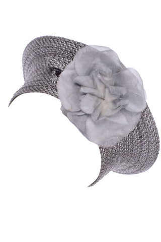 Debbie Rhodes Vintage Grey Woven Beret With Flower