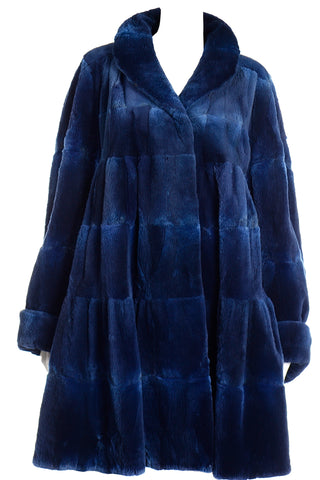 1980s Vintage Evans Collection Blue Sheared Fur Swing Coat