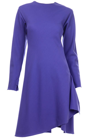 Vintage 1970s Halston Purple Wool Jersey Asymmetrical Dress