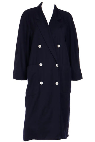 1990s Max Mara Summer Weight Wool Navy Blue Double Breasted Coat