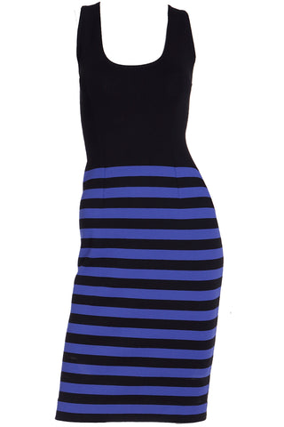 Prada Black Knit Scoop Neck Tank Dress With Blue Stripes