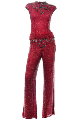 Vintage Burgundy Red Beaded Pants Top Holiday Outfit