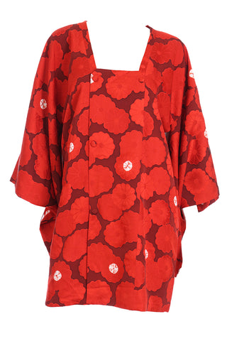 1960s Japanese Vintage Red Floral Silk Michiyuki Haori Jacket