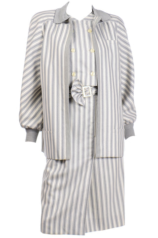 Vintage Valentino Dress and Jacket in Grey Stripes