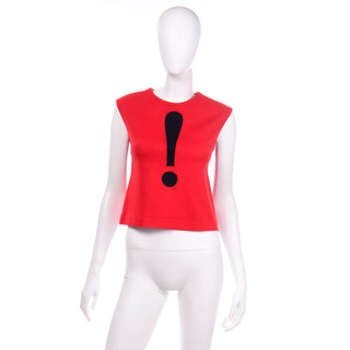 1990s Vintage Moschino Red Sleeveless Top With Black Exclamation Point Mark
