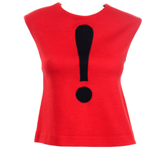 Vintage Moschino Red Sleeveless Top With Black Exclamation Point Mark Unique collectible fashion