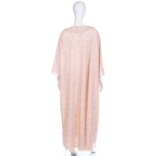 1960s Odette Barsa Vintage Nude Pink Lace Full Length Robe Peignoir