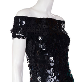 1990s Black Evening Dress w/ Large Teardrop & Circle Paillettes
