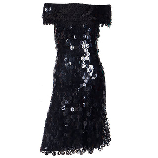 1990s Black Evening Dress w/ Large Teardrop & Circle Paillettes