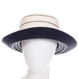 Vintage Patricia Underwood 1990s Blue and Ivory Straw Hat