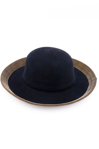 1990s Patricia Underwood Vintage Wool Black Hat w Gold Metallic Trim