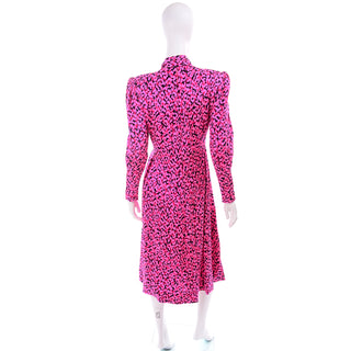 Pauline Trigere Pink Silk Dress w/ Red & Black Abstract Print & Sash