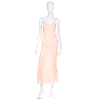 1940s Peachy Pink Long Low Back Nightgown or Slip Dress with adjustable straps