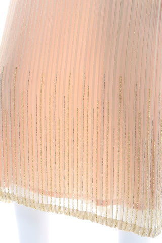 Vintage Claire Dratch boutique Beaded Peach silk dress with Gold lame Striping