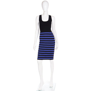 Prada Black Knit Scoop Neck Tank Dress With Blue Stripes XS/S
