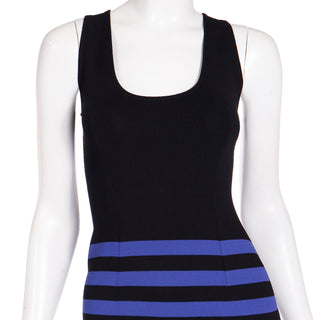 Prada Black Knit Scoop Neck Tank Dress With Blue Stripes Early 2000s